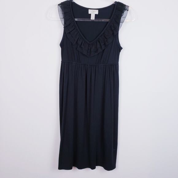 LOFT  Little Black Dress Chiffon Trim Feminine V-neck Size XSP or Girls Large - Picture 6 of 8
